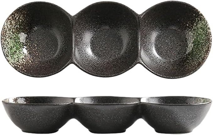 Sauce Dish 1 Piece Dipping Bowl Multi-Compartment Plate Ceramic Compartmentalized Grilled Meat Seasoning Flavor Hot Pot Snack Bowl Dish Snack Plate(B), ZCL2024