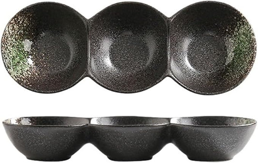Sauce Dish 1 Piece Dipping Bowl Multi-Compartment Plate Ceramic Compartmentalized Grilled Meat Seasoning Flavor Hot Pot Snack Bowl Dish Snack Plate(B), ZCL2024