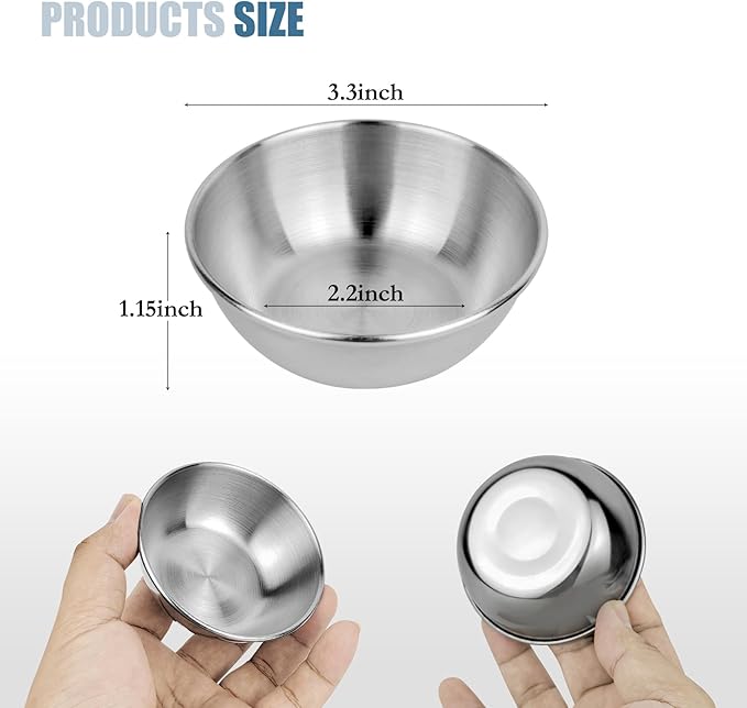 Stainless Steel Sauce Dishes,4 Pack Dipping Bowls,Small Bowls for Side dishes, Appetizer,Dip,Sushi.Reusable and Dishwasher Safe (4, Silvery)