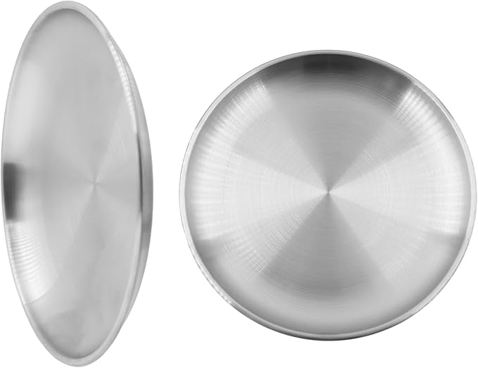 304 Stainless Steel Plates,Silver Round Dinner Dishes,Feeding Serving Camping Plates,Reusable Dinner Plates,Durable Metal Plates, Double Walled Plates for Picnic BBQ Steak 6PCS, 17cm/6.69''