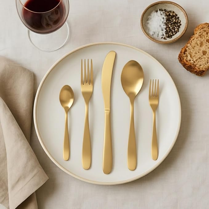 Windsor Silverware Set, 30 Piece Gold Flatware Premium Matte Stainless Steel, Service for 6, for Kitchen, Home, Wedding, Party, Dishwasher Safe
