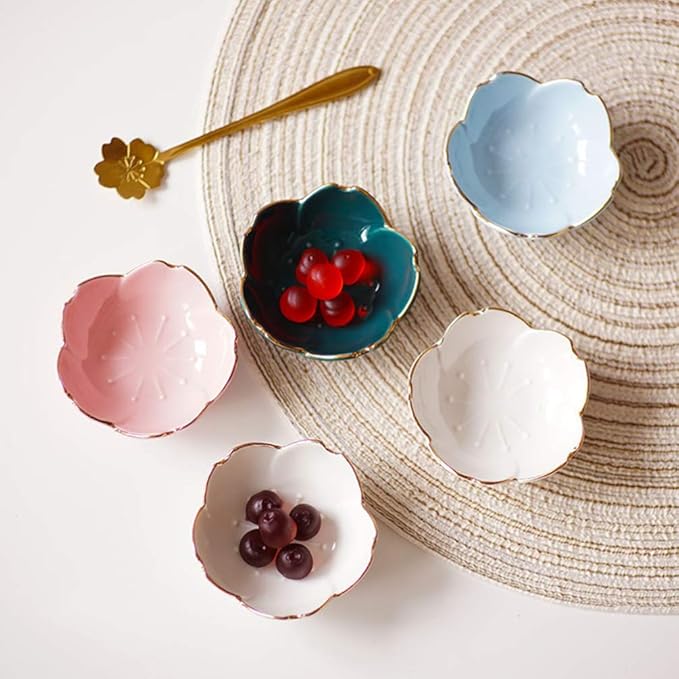 Handmade Soup Bowl, Ceramic Bowl, 2pcs Sauce Dishes Ceramic Seasoning Dipping Bowl Flower Shape Sushi Soy Dipping Bowl Appetizer Plates Serving Dish for Kitchen Home (Blue) Sushi Plates ( Color : Pink