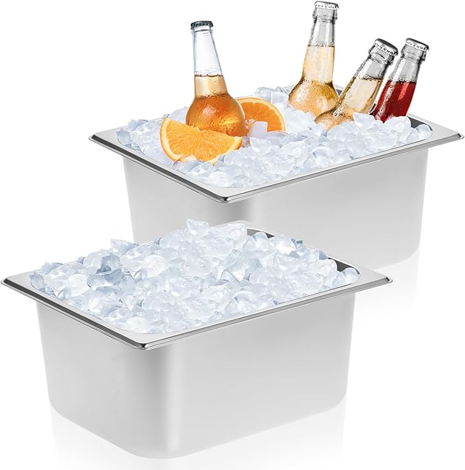 OwnMy 2PCS Ice Buckets for Freezer, Stainless Steel Ice Bucket for Parties, Metal Ice Cubes Bin Storage Container for Freezer, Large Wine Beer Drink Cooling Buckets for Beverage Cocktails Champagne
