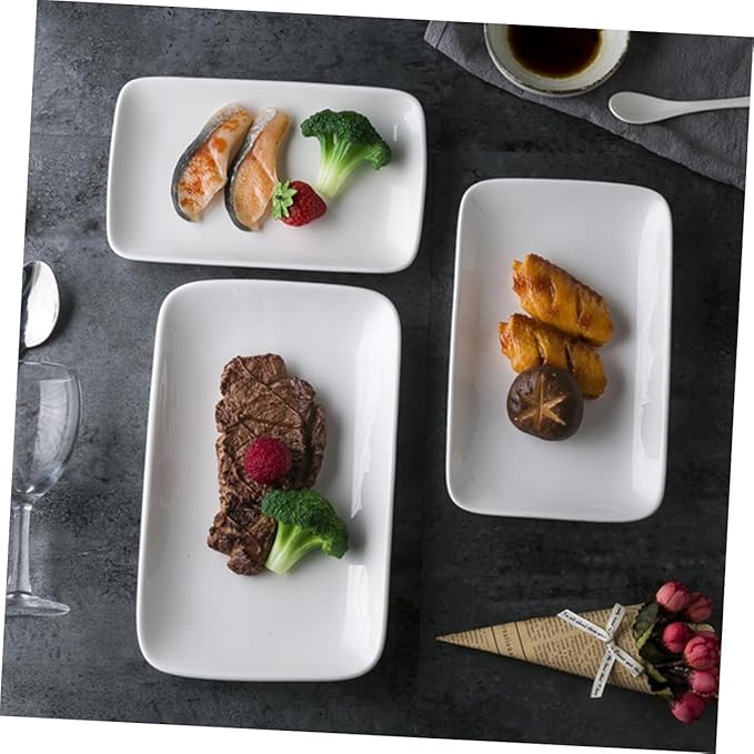 PRETYZOOM 3pcs Appetizer Plates for Party Rectangular Food Serving Trays for Salads Breakfast Dessert