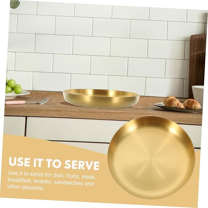 Cabilock Dinner Plates Stainless Steel Snack Plate Storage Container Gold Platter for Family Gatherings