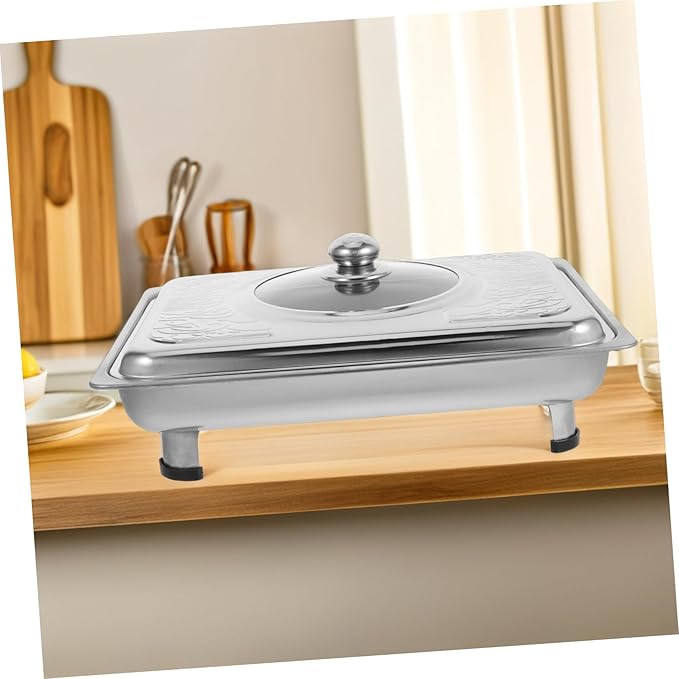 PRETYZOOM Stainless Steel Serving Tray Rectangular Lid for Parties Buffet Trays for Dishes Chilled Food