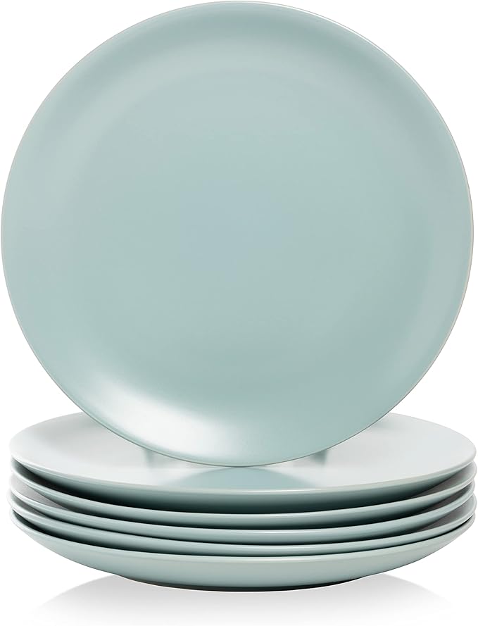 10 Strawberry Street Wazee Matte 10.5" Coupe Dinner Plate, Set of 6, Mineral Blue