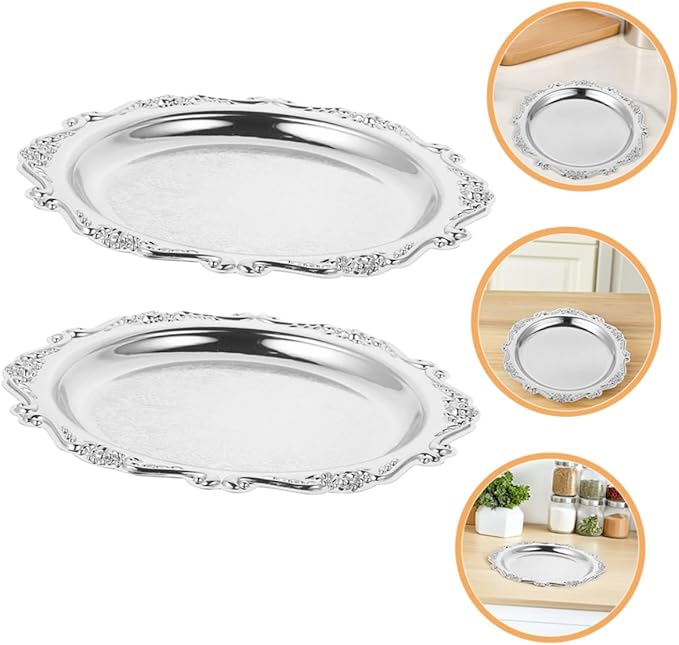 2pc Snack Iron Plate Serving Tray Vintage Jewelry Dish Retro Metal Trays for Desserts Chips and Dip Holder Home Decorative Plate