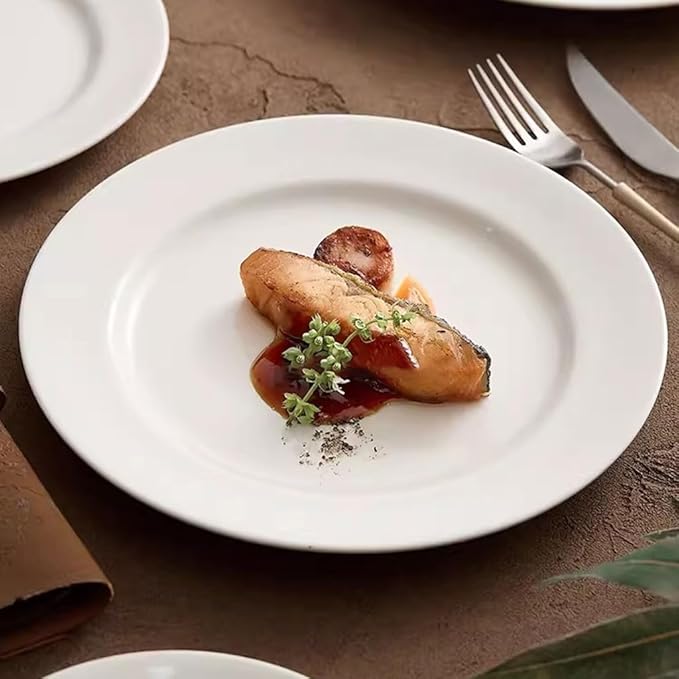 Kitchen Plates White Steak Plate Ceramic Dinner Plate Home Round Western Shallow Plate Salad Plate Serving Tray Dessert Plate Restaurant Plates(23.5cm)