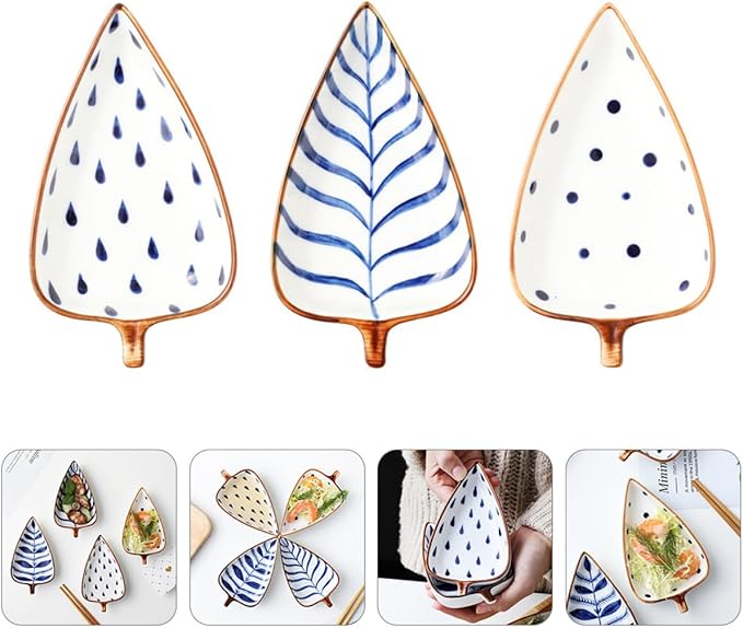 Mobestech 3pcs Ceramic Sauce Dish Random Style Seasoning Plates for Appetizers for Home Catering Anti-slip Design and Versatile for Sauces and Spices