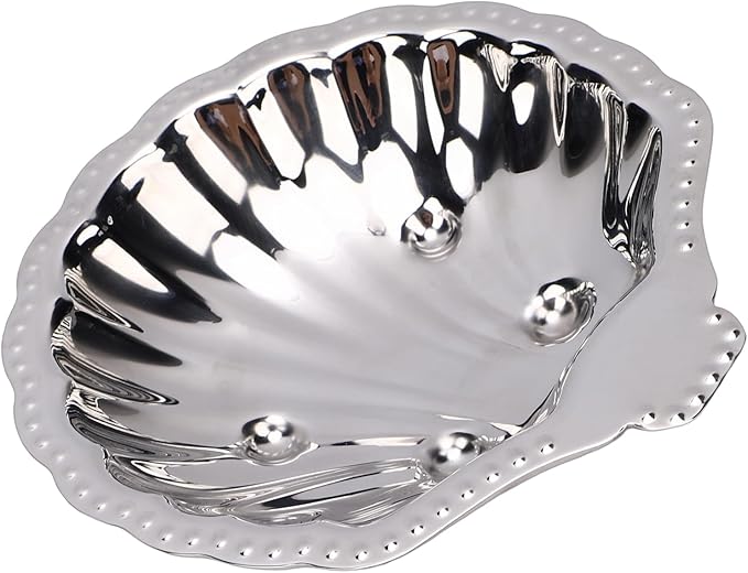 Pssopp Serving PlattersFruit BowlsTrays Dish, 304 Stainless Steel Silver Vintage Shell Shape Tray for Jewelry Nuts Dried Fruits Appetizers Metal Snack Serving Silver Tray