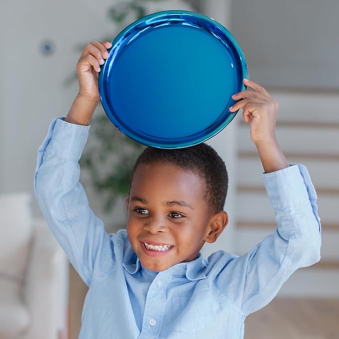 Ahimsa Stainless Steel Plates for Kids, 9" Colorful Stainless Steel Plates, Pediatrician Designed & Non Toxic, Unbreakable, Dishwasher Safe, Set of 4 Blue