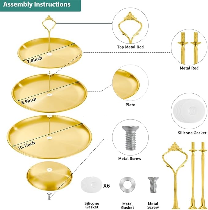 3 Tier Stainless Steel Cupcake Stand, Gold Metal Serving Tray Cake Holder Cake Display Stand for Holiday Dessert Table Decorations Birthday Party Wedding