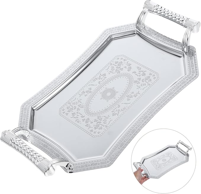 ABOOFAN Stainless Steel Dinner Plate Elegant Serving Tray Handles for Entertaining