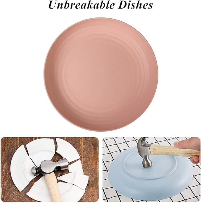 WANBY Lightweight Wheat Straw Plates Unbreakable Dinner Dishes Plates Set Dishwasher & Microwave Safe (Large 4 Pack 9')