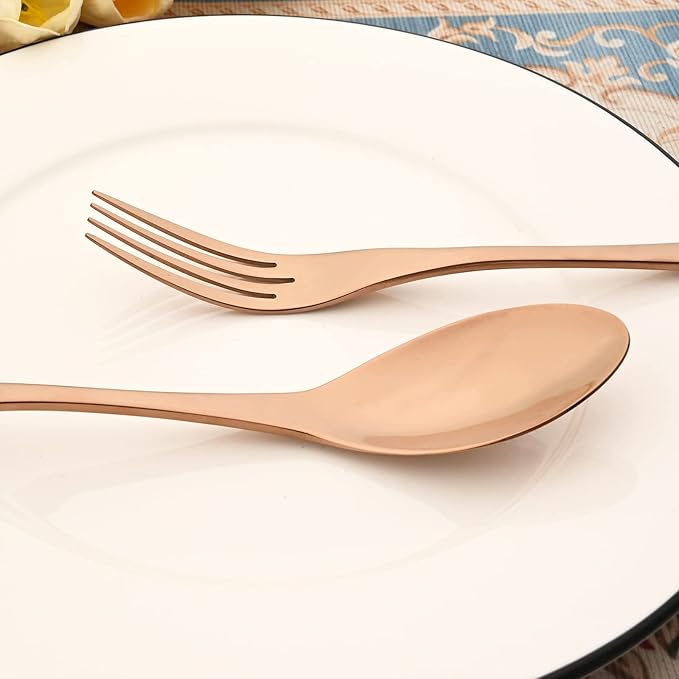 24-Piece 304 Silverware Set, Mirror Polish Serving Flatware Cutlery Set Include Steak Knife Fork Spoon, Wedding Kitchen Restaurant Utensils Daily Use, Service For 4, Rose Gold