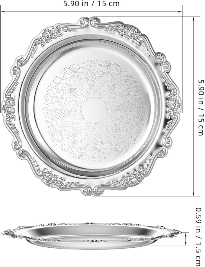 Cabilock 2pack Silver Serving Trays for Party 5. 89" X 5. 89" Vintage Serving Platters, Wedding Birthday Mirror Silver Tray for Holiday Snacks, Food, Appetizer, Cookies, Desserts Plates