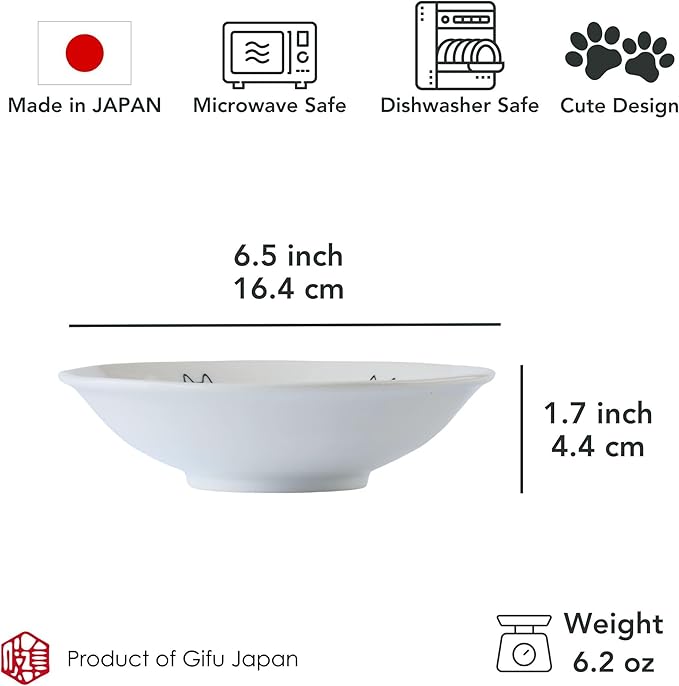 Japanese Cat Design Ceramic Serving Plates Set of 2, 6.3"