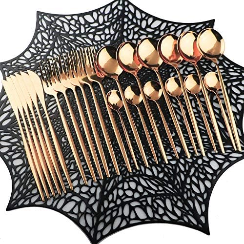 Mirror Polished Copper Silverware Set,24-Piece 304 Stainless Steel Satin Finish Flatware Set,Kitchen Utensil Set,Tableware Cutlery Set for Home and Restaurant, Dishwasher Safe Service For 6