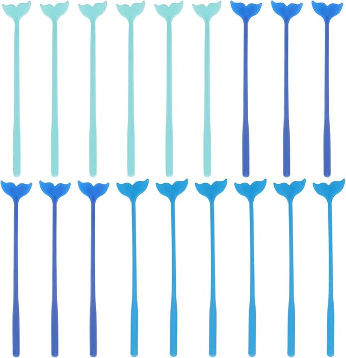 Sewroro 18Pcs Hawaiian Whale Tail Stirring Rods Cocktail Drink Muddler Swizzle Sticks Plastic Coffee Beverage Stirrers Sticks (Blue) Coffee Stirrers