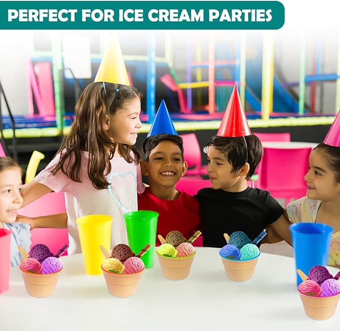 Tellshun Dessert Bowls, 24 Pack Ice Cream Bowl Spoon Set, Frozen Yogurt Cups with Spoons Durable Plastic Candy Color Cute Dessert Bowl DIY Ice Cream Tools For Festive Party Favor Gift (24)