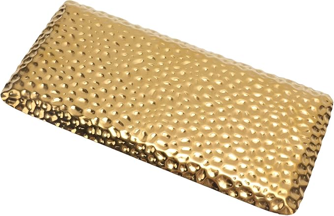 Hammered Stainless Steel Tray, Small Gold Serving Platter, 19.5x9.5cm - Durable Food Grade, Elegant Table Accent for Coffee, Tea, Fruit, Veggie Tray (Gold)