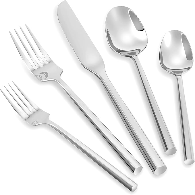 Silverware Set Flatware Set 40 Pieces Stainless Steel Cutlery Set Hexagonal Pattern Mirror Finished Home Daily Use Housewarming Wedding Gift Service for 8