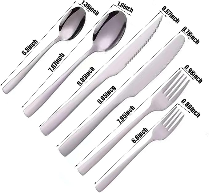48-Piece Silverware Set, Stainless Steel Flatware Set for 8 - Service for 8 Includes Knives, Forks, Spoons & Teaspoons, Mirror Polished, Dishwasher Safe