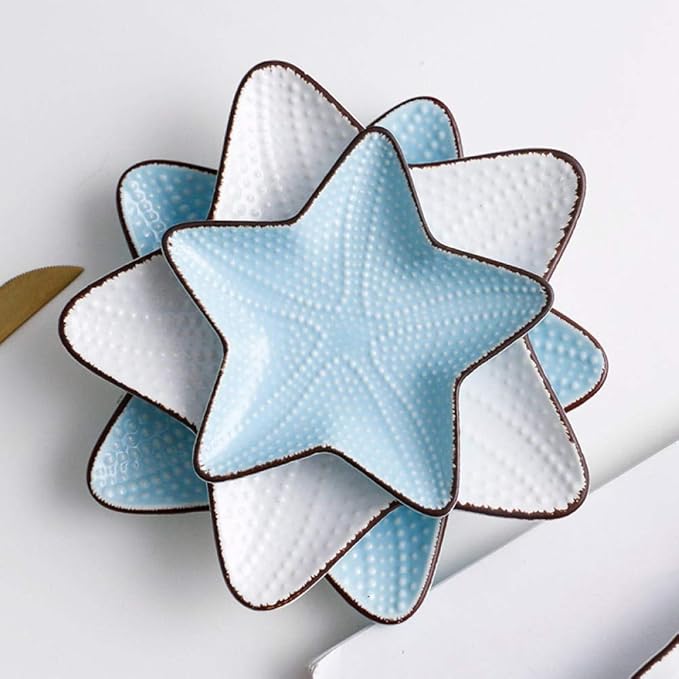Porcelain plateOcean Style Ceramic Plate Tableware Whale Fish Dish Shell Starfish Trumpet-blue starfish small