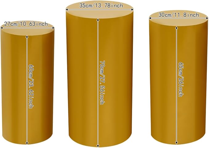Eapmic Pedestal Stands for Party, Cake Pedestal Stand, Dessert Table Display Plinth Pillars, Sculpture Display Column Decoration Cube for Wedding Birthday (Gold, Cylinder-3Pcs(27.56"+26"+23.62"))