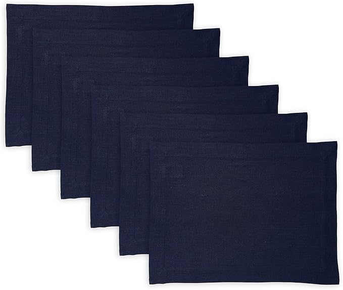 Solino Home Linen Placemats Set of 6 - Indigo Navy Placemats 14 x 19 Inch - 100% Pure Linen Table Place Mats for Winter - Sonoma