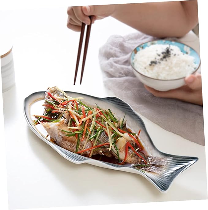 ABOOFAN Creative Fish Shaped Ceramic Plate Dark Green Snack Storage Dish for Home Restaurant Party Serving Platter with Unique Decorative Design