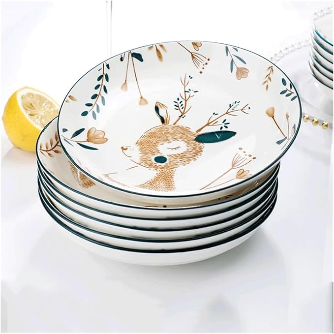 WaLdor Seasoning Plate Snack Dishes, Household Ceramic Dishes, Cartoon Deer Ceramic Dishes, Set of 6 for Desserts, Appetizers, Snacks, Pasta Side Dishes, Bread, Cheese, Fruits Ceramic Sauce Plates