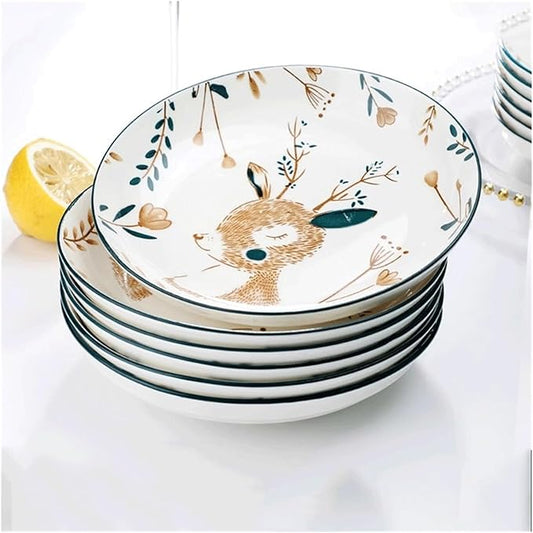 WaLdor Seasoning Plate Snack Dishes, Household Ceramic Dishes, Cartoon Deer Ceramic Dishes, Set of 6 for Desserts, Appetizers, Snacks, Pasta Side Dishes, Bread, Cheese, Fruits Ceramic Sauce Plates