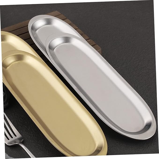 Homoyoyo Stainless Steel Cutlery Tray Silver Trays for Serving Chinese Plates BBQ Plate Multi-Function Household Tableware