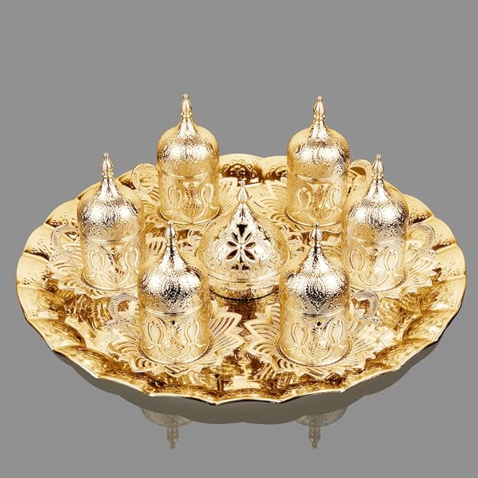 Serving Tray, Coffee Tea Serving Metal Wavy Round Tray 14''(Inches) | Mr Zoni (Gold)