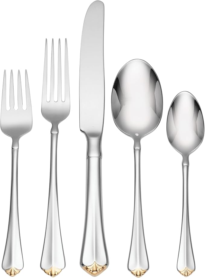 Oneida Golden Juilliard 5 Piece Fine Flatware Set, 18/10 Stainless, Service for 1,Silver