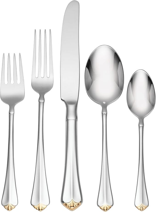 Oneida Golden Juilliard 5 Piece Fine Flatware Set, 18/10 Stainless, Service for 1,Silver