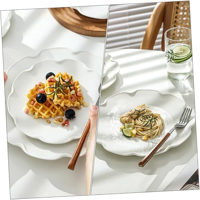 Cabilock 4Pcs White Ceramic Plates Set Oven Safe Dinner Plates Decorative Porcelain Serving Dish for Home Use for Steak Breakfast and Desserts