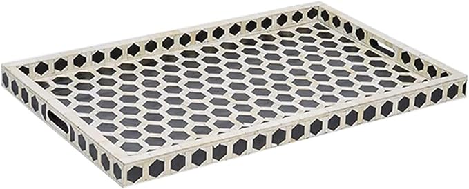 Hansa Handmade Bone Inlay Serving Tray Rectangle Tray Handcrafted Decorative Display Basket