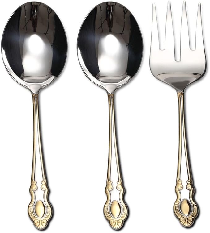Venezia Collection 'Roma' 75-Piece Fine Flatware Set, Silverware Cutlery Dining Service for 12, Premium 18/10 Surgical Stainless Steel, 24K Gold-Plated Hostess Serving Set