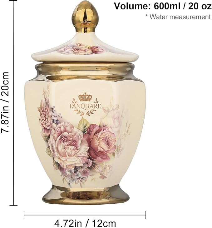fanquare Vintage Royal Style Decorative Canisters with Gold Trim, Floral Porcelain Sugar Bowl Set of 3 with Airtight Lid for Countertop Party