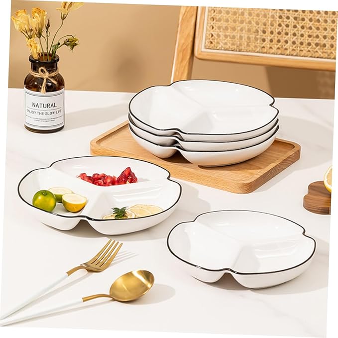 Ceramic Divided Plate Compartment Dinnerware Porcelain Portion Control Bowl for Parties for Serving Snacks Fruits Veggies and Appetizers