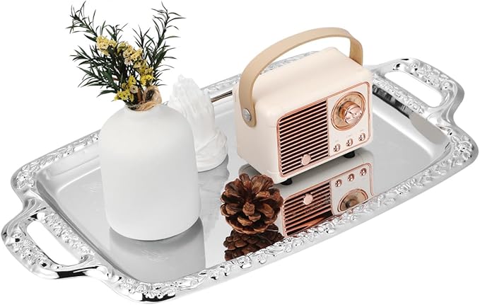 1Pc Vintage Metal Kitchen Tray Multi Purpose Serving Tray for Dining Room Tableware Food Plates with Handles Retro Style for Kitchen and Living Room Decor