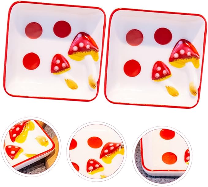 2pcs Sauce Dish Mushroom Ceramic Plates Appetizer Dishes for Cottagecore Kitchen