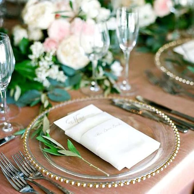 Efavormart 8 Pack | 12" Gold Beaded Round Glass Charger Plates, Event Tabletop Decor
