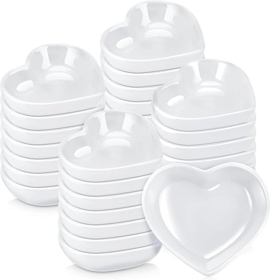 Zopeal 24 Pcs Heart Shaped Bowls Ceramic Dishes Heart Plates Multipurpose Salad Appetizer Plate Cooking Gift for Candy Sauce Sushi Dipping Serving Wedding Anniversary (White)