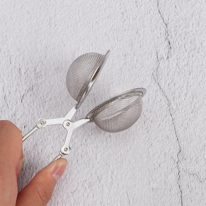 Silver Snap Ball Tea Strainer with Handle,Tea Strainer Ball Stainless Steel Tea Infuser Filter for Loose Leaf Tea Spices Seasonings Kitchen and Dining (Large)