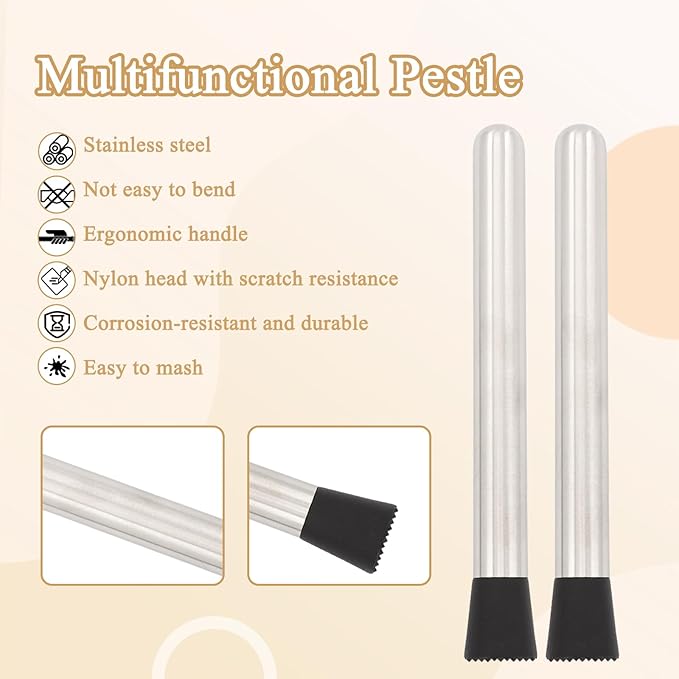 10 Inch & 8 Inch Stainless Steel Cocktail Muddler with 6 Mixing Spoon, Muddler for Cocktails and Lemonade Fruit Smasher for Drinks, for Mojito Lemon Milk Tea Bar Home Drink Making(10pcs)