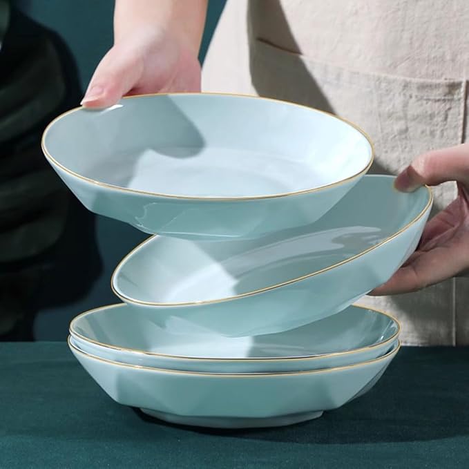 SONGCHAO Party Supplies Plate Dish Plate Home Celadon Gold Edge Light Luxury Tableware Set Creative Deep Plate Ceramic Plate Gold Plate Soup Plate Party Plates (Color : 7inch)